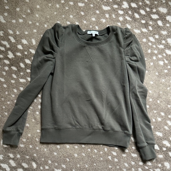 Rebecca Minkoff Janine Olive Green Puff Sleeve Sweatshirt - Picture 1 of 5